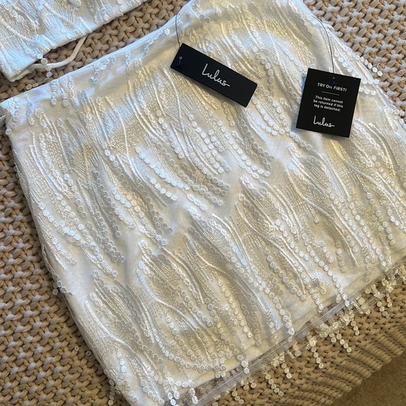 Dancing in a Dream White Fringe Lace-up Two-Piece Mini Dress - Picture 10 of 10